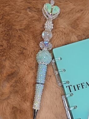 Mint Iridescent Rhinestone Heart Luxe Pen ✨ | Handmade Statement Desk Pen